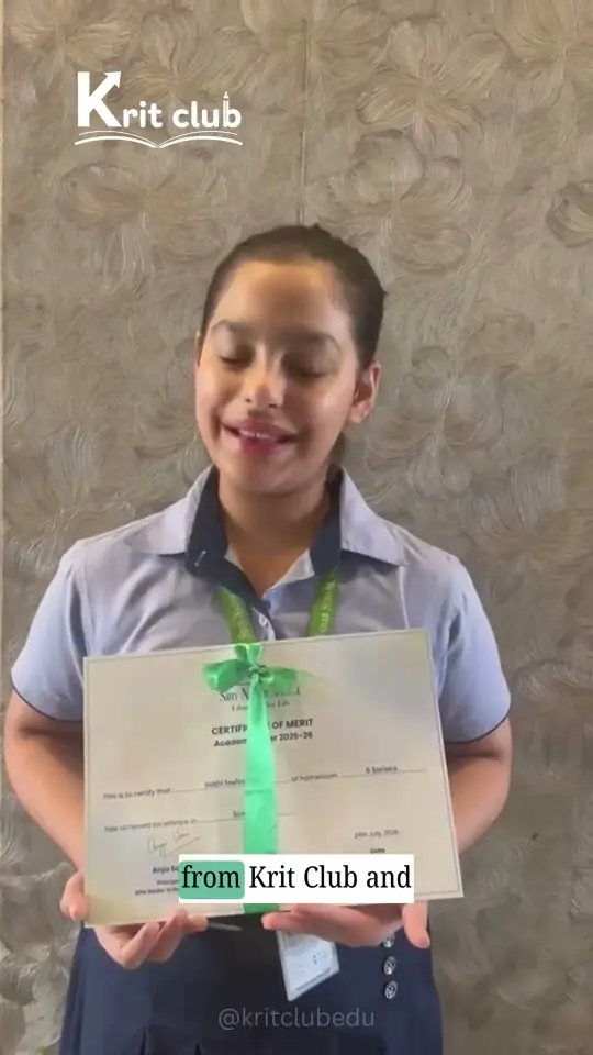 Krit Club student presenting the Math certificate she won